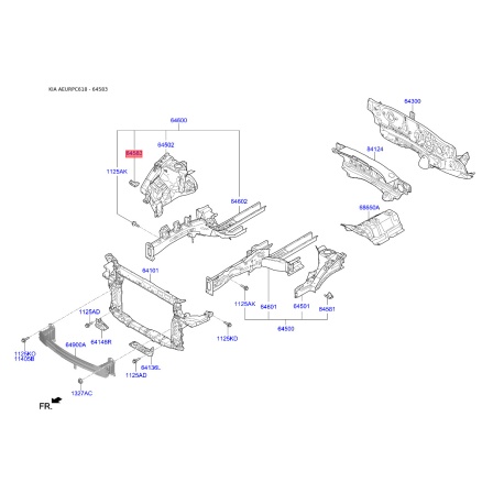Кронштейн, облицовка радиатора правая 64527-C5000 Mobis - 64527C5000 - схема с каталога 64583, AEURPC618 64527C5000