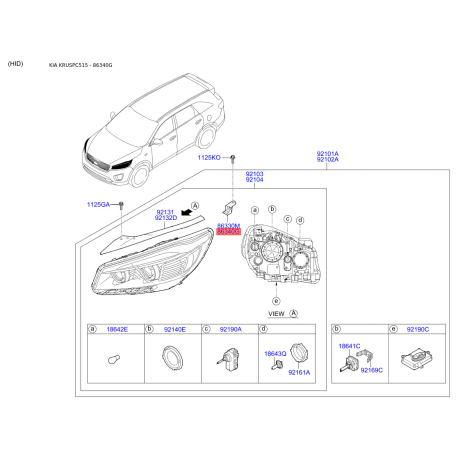 Кріплення фари праве 92142-C5000 Mobis - 92142C5000 - схема з каталогу 86340G, KRUSPC515 92142C5000