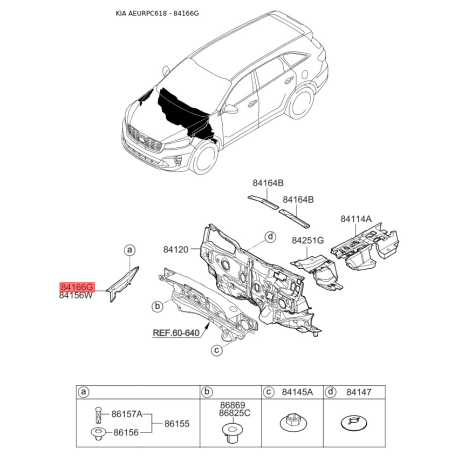 Кришка переднього крила права верхня 84169-C5000 Mobis - 84169C5000 - схема з каталогу 84166G, AEURPC618 84169C5000