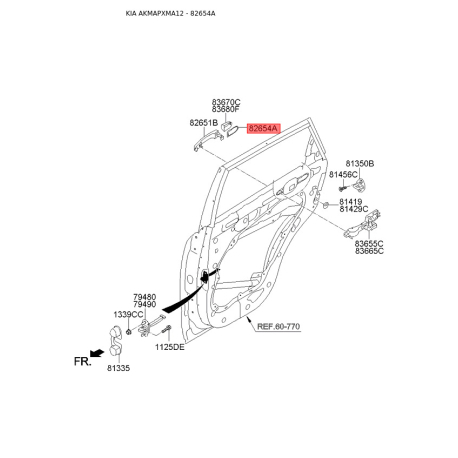 Система керування ручки дверей задня 82654-2P000 Mobis - 826542P000 - схема з каталогу 82654A, AKMAPXMA12 826542P000