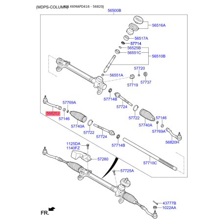 Наконечник кермової тяги правий 56825-C1090 Mobis - 56825C1090 - схема з каталогу 56820J, KKMAPD416 56825C1090