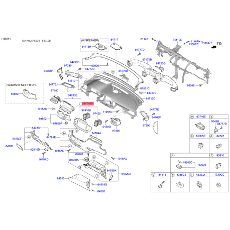 Решётка панели приборов (торпеды) 84740-C5000CK5 Mobis - 84740C5000CK5 - схема с каталога 84710B, KRUSPC518 84740C5000CK5