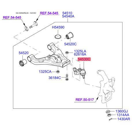 Шаровая опора 54570-3E100 Mobis - 545703E100 - схема с каталога 54530C, KKMAPBL06 545703E100