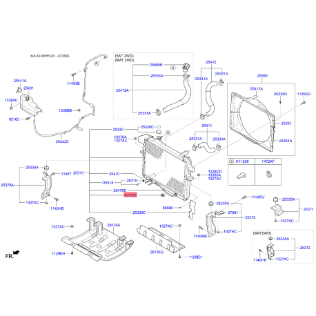 Крепление радиатора 0K2N1-15202A Mobis - 0K2N115202A - схема с каталога 43768S, KEURPPU20 0K2N115202A
