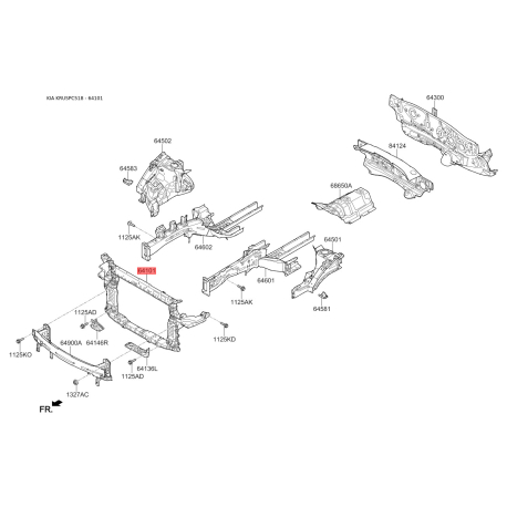 Облицовка передка (передняя панель, морда) 64101-C5000 Mobis - 64101C5000 - схема с каталога 64101, KRUSPC518 64101C5000