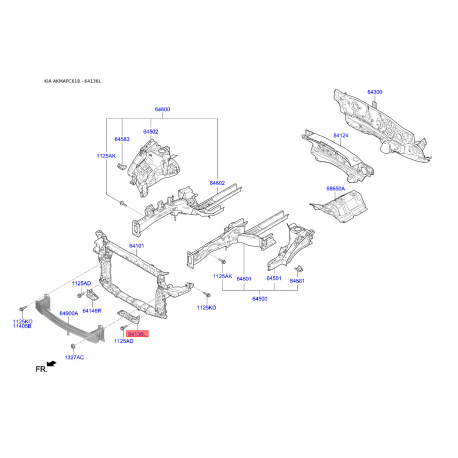 Кронштейн, облицовка радиатора левая нижняя 64136-C5000 Mobis - 64136C5000 - схема с каталога 64136L, AKMAPC618 64136C5000