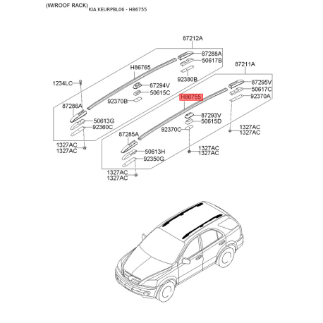 Молдинг крыши левые 86755-3E100 Mobis - 867553E100 - схема с каталога H86755, KEURPBL06 867553E100