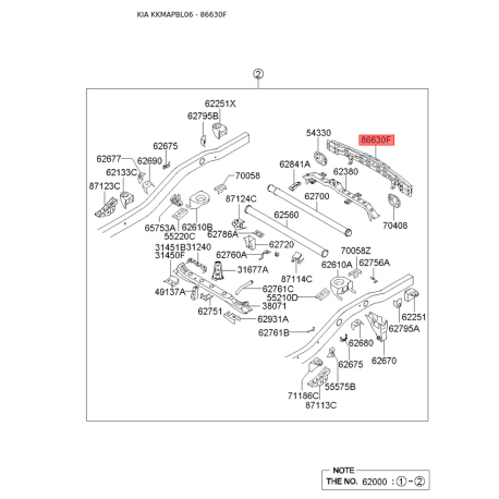 Усилитель бампера 86630-3E500 Mobis - 866303E500 - схема с каталога 86630F, KKMAPBL06 866303E500
