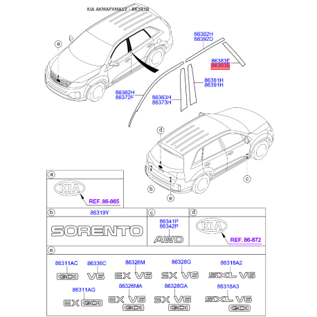 Облицовка / защитная накладка, боковина задняя правая 86393-2P000 Mobis - 863932P000 - схема с каталога 86393B, AKMAPXMA12 863932P000