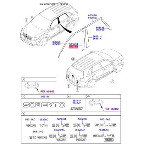 Облицовка / защитная накладка, боковина задняя правая 86373-2P000 Mobis - 863732P000 - схема с каталога 86373H, AKMAPXMA12 863732P000