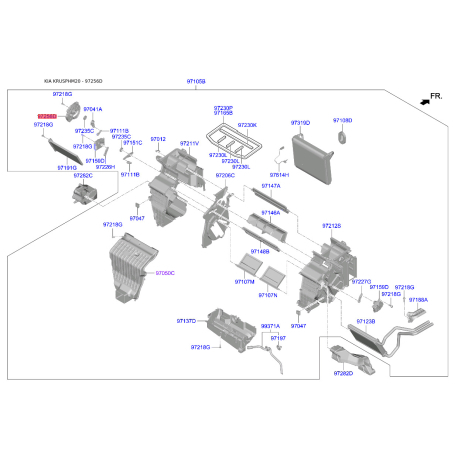 Крышка (корпус или кронштейн) отопителя 97222-3E060 Mobis - 972223E060 - схема с каталога 97256D, KRUSPHM20 972223E060
