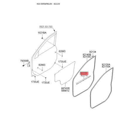 Облицовка / защитная накладка, дверь правая 82220-3E001 Mobis - 822203E001 - схема с каталога 82220, KKMAPBL06 822203E001
