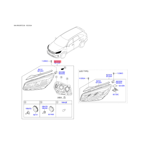 Фара основная левая 92101-C5620 Mobis - 92101C5620 - схема с каталога 92101A, KRUSPC518 92101C5620
