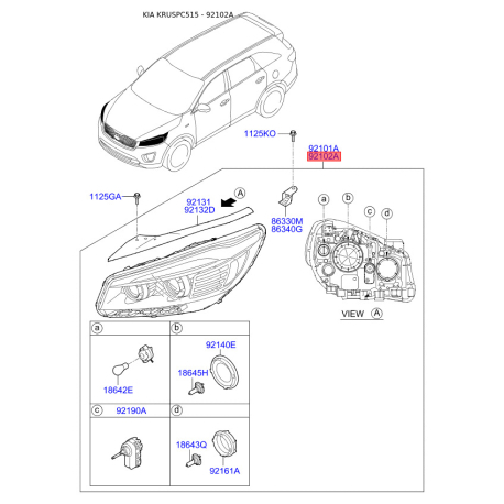 Фара основна права 92102-C5100 Mobis - 92102C5100 - схема з каталогу 92102A, KRUSPC515 92102C5100