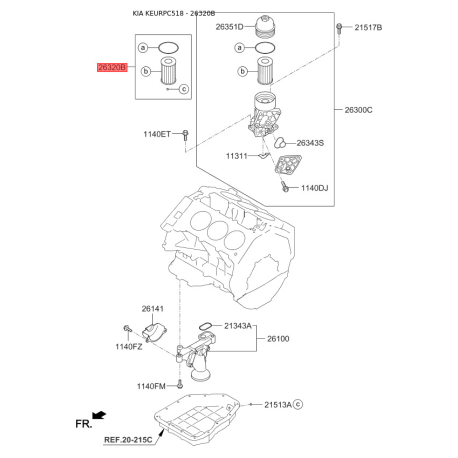 Фільтр масляний S2632-03CAA0 Mobis - S263203CAA0 - схема з каталогу 26320B, KEURPC518 S263203CAA0
