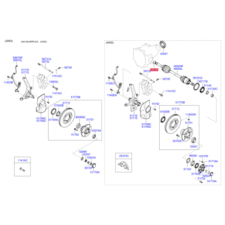 Кільце (шайба) упорне КПП 0P017-27421A Mobis - 0P01727421A - схема з каталогу 43481, KEURPPU20 0P01727421A