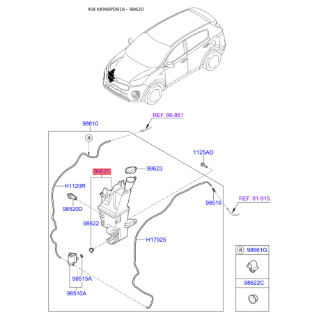 Бачок омывателя 98620-D9100 Mobis - 98620D9100 - схема с каталога 98620, KKMAPD916 98620D9100