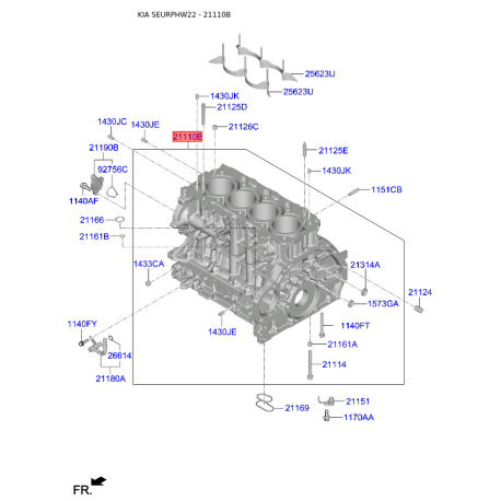 Блок цилиндров двигателя Z7503-2UZ00 Mobis - Z75032UZ00 - схема с каталога 21110B, SEURPHW22 Z75032UZ00