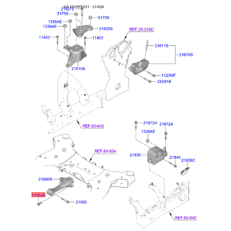 Болт кронштейна мотора 11406-10406K Mobis - 1140610406K - схема с каталога 1140JA, KEURPEX23 1140610406K