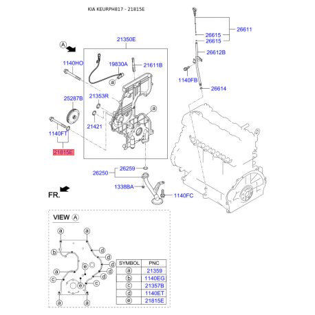 Болт блока цилиндров 21354-2A650 Mobis - 213542A650 - схема с каталога 21815E, KEURPH817 213542A650