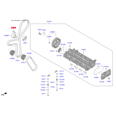 Винт (болт), натяжной ролик 24380-2U000 Mobis - 243802U000 - схема с каталога 24380B, SEURPHW22 243802U000