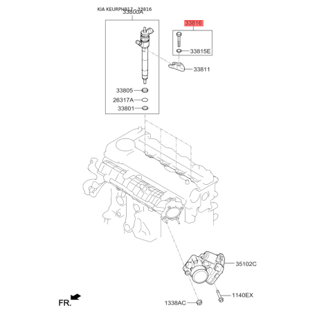 Болт топливной системы 33816-2A001 Mobis - 338162A001 - схема с каталога 33816, KEURPH817 338162A001