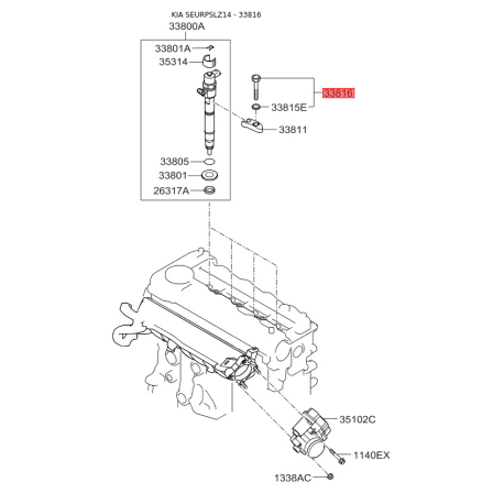 Болт топливной системы 33816-2F000 Mobis - 338162F000 - схема с каталога 33816, SEURPSLZ14 338162F000