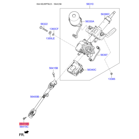 Болт рульової колонки 56415-1C000 Mobis - 564151C000 - схема з каталогу 56415B, KEURPTA15 564151C000