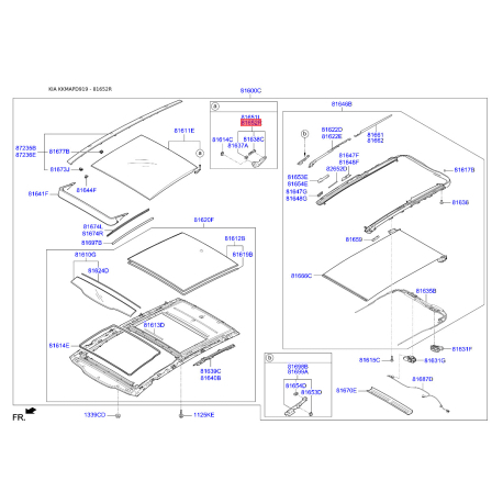 Люк і комплектуючі правий 81652-D9000 Mobis - 81652D9000 - схема з каталогу 81652R, KKMAPD919 81652D9000