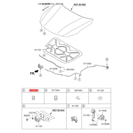 Упор (отбойник) капота 86410-29000 Mobis - 8641029000 - схема с каталога 86415A, KEURPTFE14 8641029000