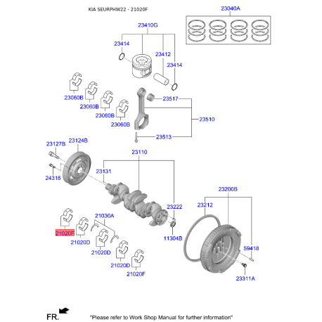 Вкладыши коренные 21020-2U920 Mobis - 210202U920 - схема с каталога 21020F, SEURPHW22 210202U920