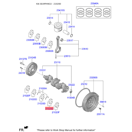 Вкладыши коренные 21020-2U960 Mobis - 210202U960 - схема с каталога 21020D, SEURPHW22 210202U960