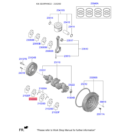 Вкладыши коренные 21020-2U970 Mobis - 210202U970 - схема с каталога 21020D, SEURPHW22 210202U970