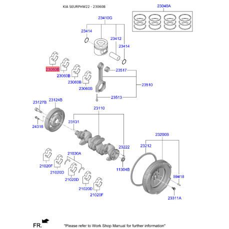 Вкладыши шатунные 23060-2U910 Mobis - 230602U910 - схема с каталога 23060B, SEURPHW22 230602U910