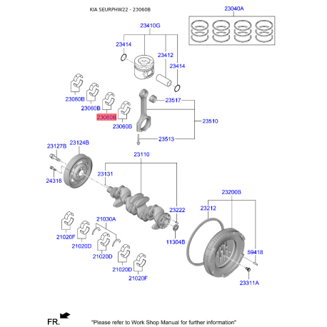 Вкладыши шатунные 23060-2U920 Mobis - 230602U920 - схема с каталога 23060B, SEURPHW22 230602U920