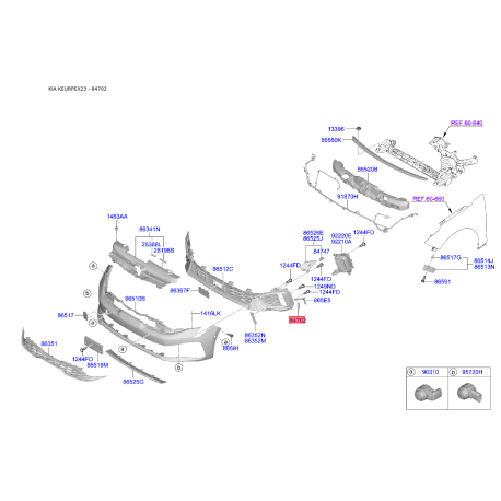 Гайка пластина бампера 0K2A1-50044 Mobis - 0K2A150044 - схема с каталога 84702, KEURPEX23 0K2A150044