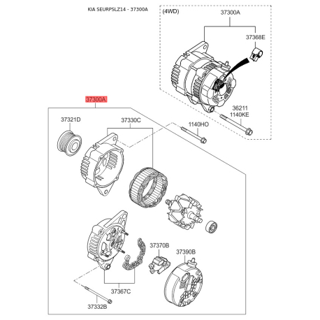 Генератор 37300-2A850 Mobis - 373002A850 - схема с каталога 37300A, SEURPSLZ14 373002A850
