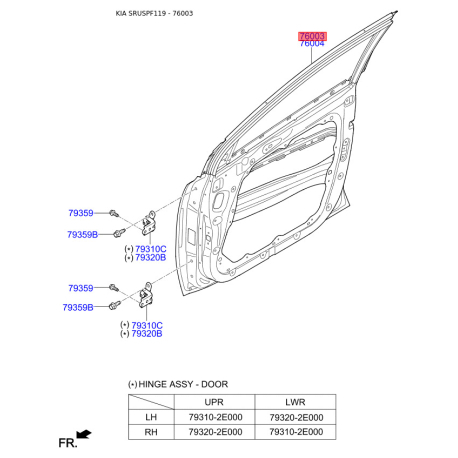 Дверь, кузов левый 76003-F1000 Mobis - 76003F1000 - схема с каталога 76003, SRUSPF119 76003F1000