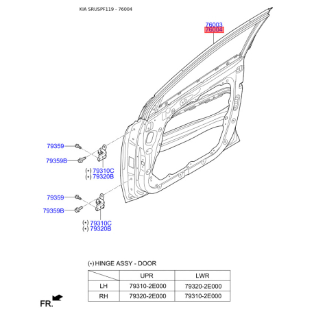 Дверь, кузов правый 76004-F1000 Mobis - 76004F1000 - схема с каталога 76004, SRUSPF119 76004F1000