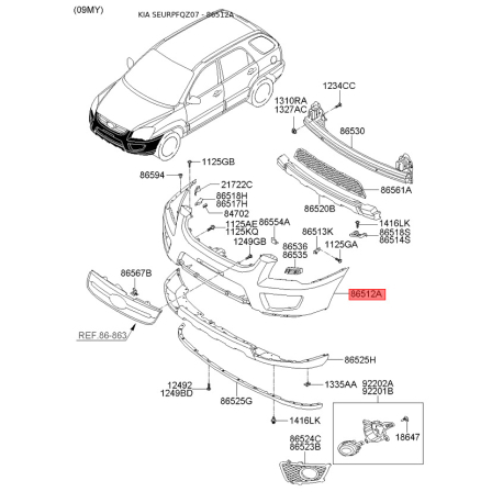 Бампер верхний 86511-0Z510 Mobis - 865110Z510 - схема с каталога 86512A, SEURPFQZ07 865110Z510