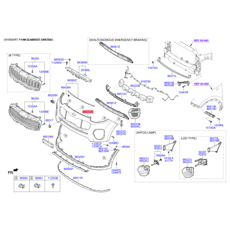 Бампер верхній 86511-F1040 Mobis - 86511F1040 - схема з каталогу 86512A, SEURPF116 86511F1040