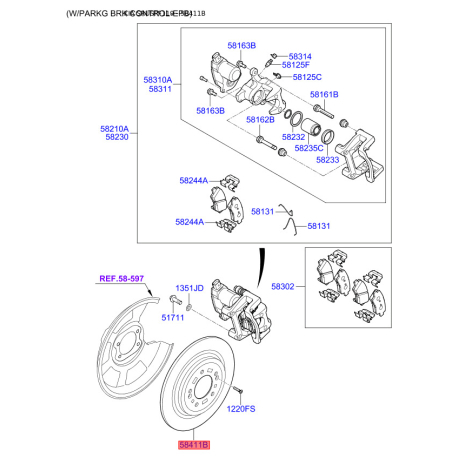 Диск тормозной 58411-D7000 Mobis - 58411D7000 - схема с каталога 58411B, SRUSPF119 58411D7000