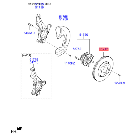 Диск тормозной 51712-D7100 Mobis - 51712D7100 - схема с каталога 51712, SRUSPF119 51712D7100