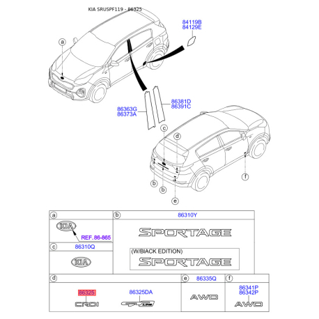 Емблема задніх та боковой дверей, капота 86312-D9000 Mobis - 86312D9000 - схема з каталогу 86325, SRUSPF119 86312D9000