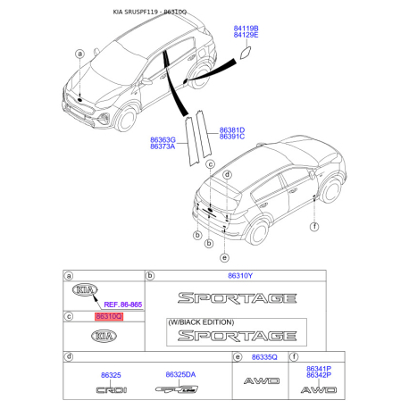 Емблема задніх та боковой дверей, капота 86300-F1800 Mobis - 86300F1800 - схема з каталогу 86310Q, SRUSPF119 86300F1800
