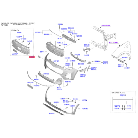 Эмблема радиатора 86320-A4000 Mobis - 86320A4000 - схема с каталога 86300K, KKMAPD919 86320A4000