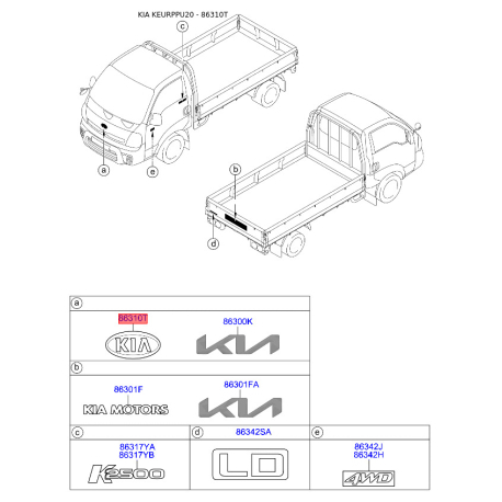 Емблема задніх та боковой дверей, капота 86353-3W510 Mobis - 863533W510 - схема з каталогу 86310T, KEURPPU20 863533W510