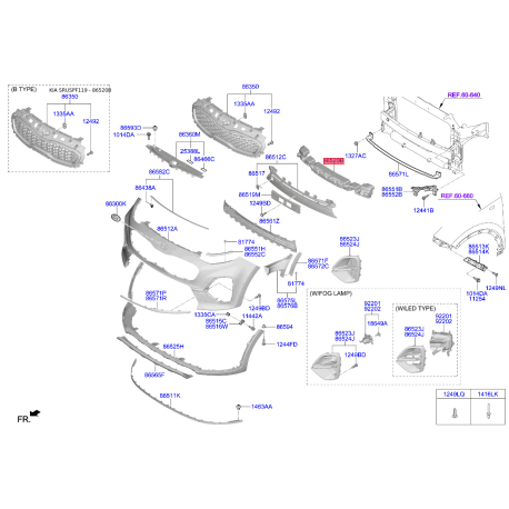 Абсорбер (пена, амортизатор) бампера 86520-F1500 Mobis - 86520F1500 - схема с каталога 86520B, SRUSPF119 86520F1500