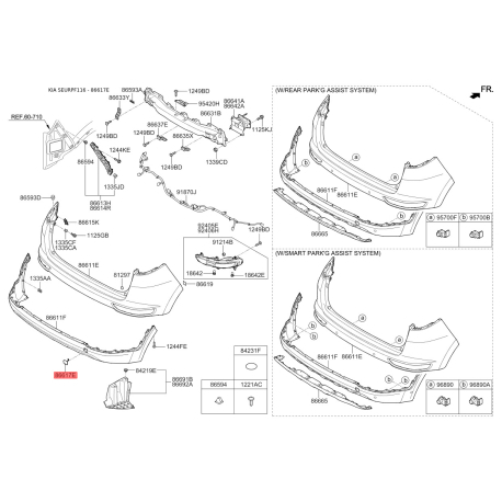 Заглушка бампера 86617-F1000 Mobis - 86617F1000 - схема з каталогу 86617E, SEURPF116 86617F1000