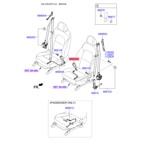 Крепление и натяжение ремень безопасности левое 88830-F1000WK Mobis - 88830F1000WK - схема с каталога 88830A, SRUSPF119 88830F1000WK